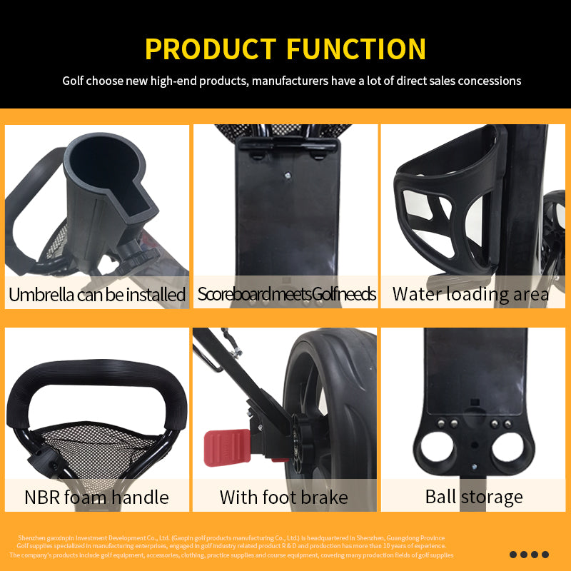 GolfRolfe 14385 Premium Golf Trolley in schwarz mit grünen Reifen