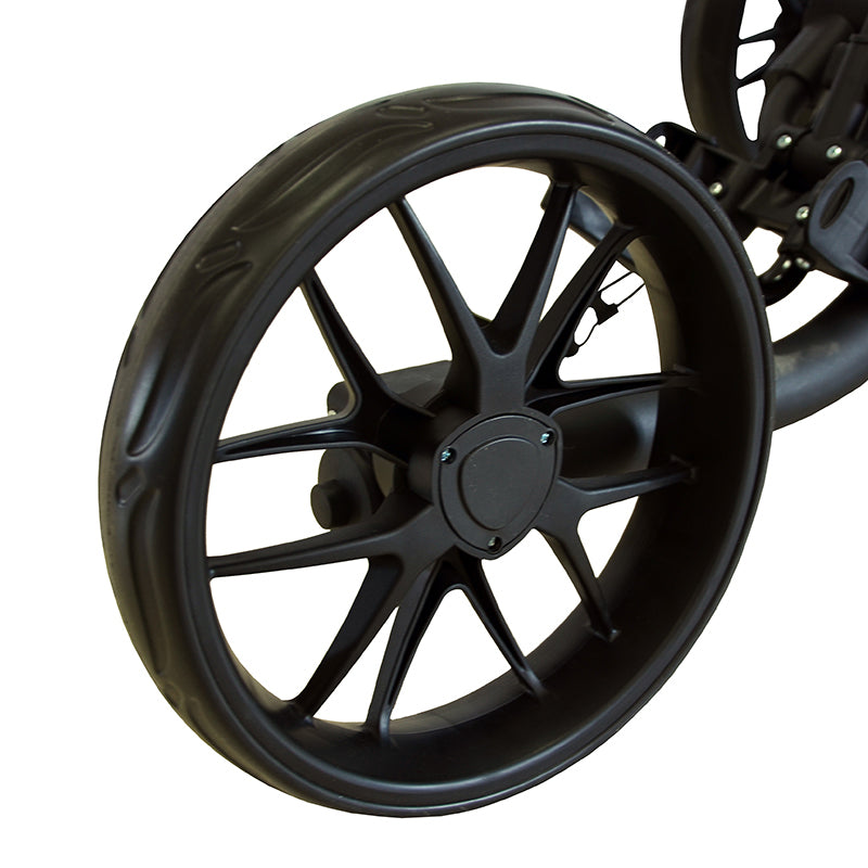 GolfRolfe 14408 Premium Golf Trolley in schwarz mit schwarzen Reifen