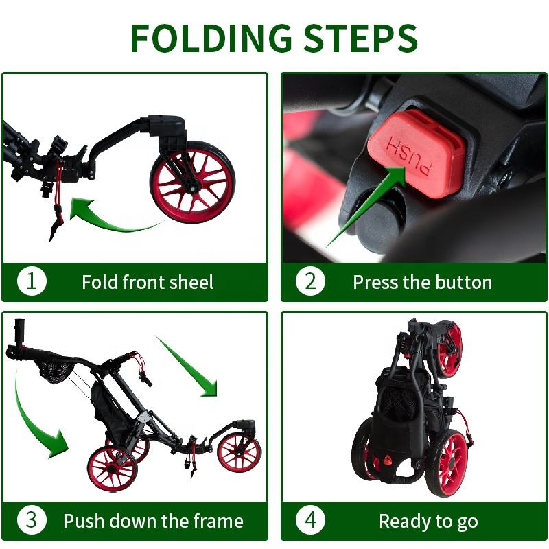 GolfRolfe 14385 Premium Golf Trolley in schwarz mit grünen Reifen