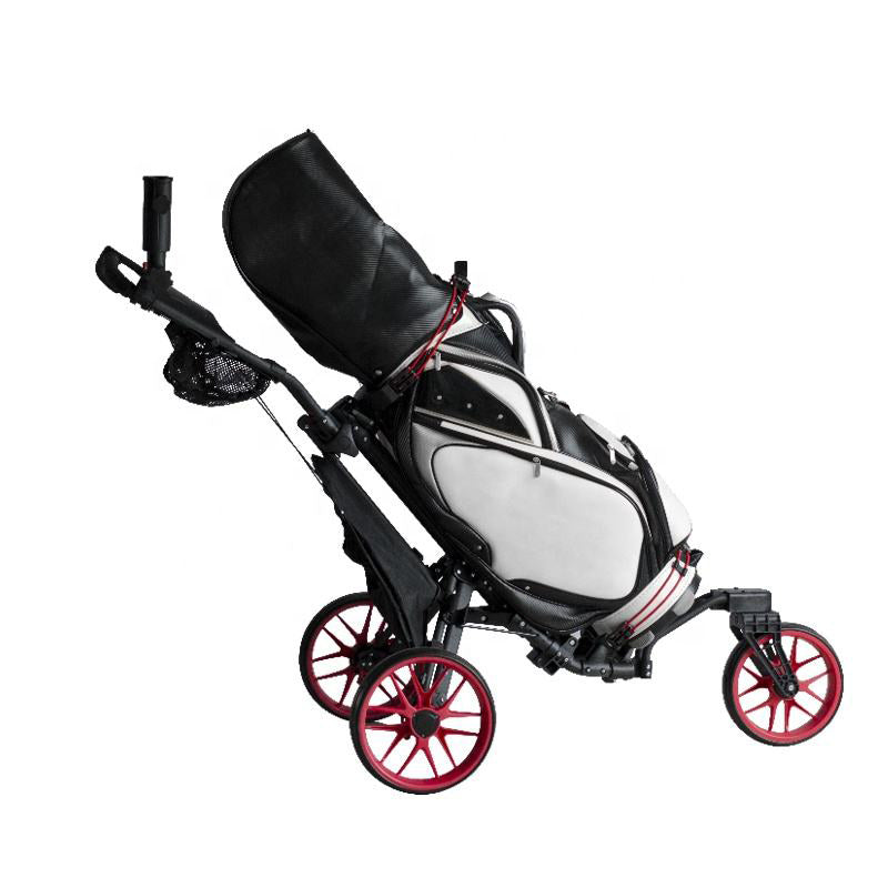 GolfRolfe 14392 Premium Golf Trolley in schwarz mit roten Reifen