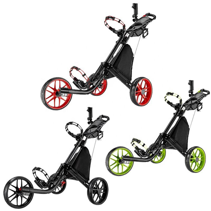 GolfRolfe 14385 Premium Golf Trolley in schwarz mit grünen Reifen
