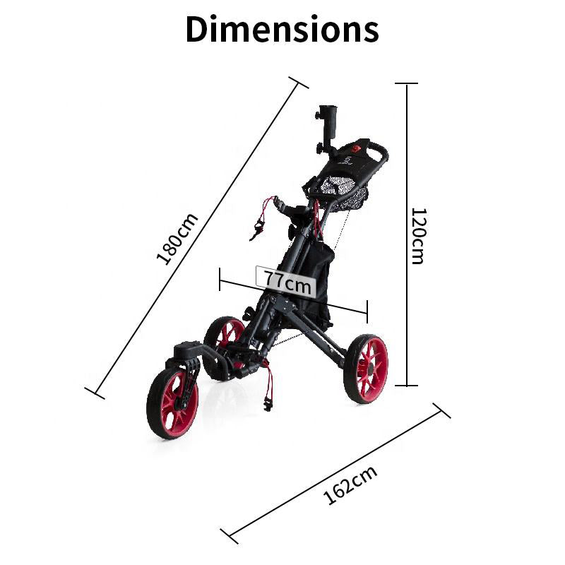 GolfRolfe 14392 Premium Golf Trolley in schwarz mit roten Reifen
