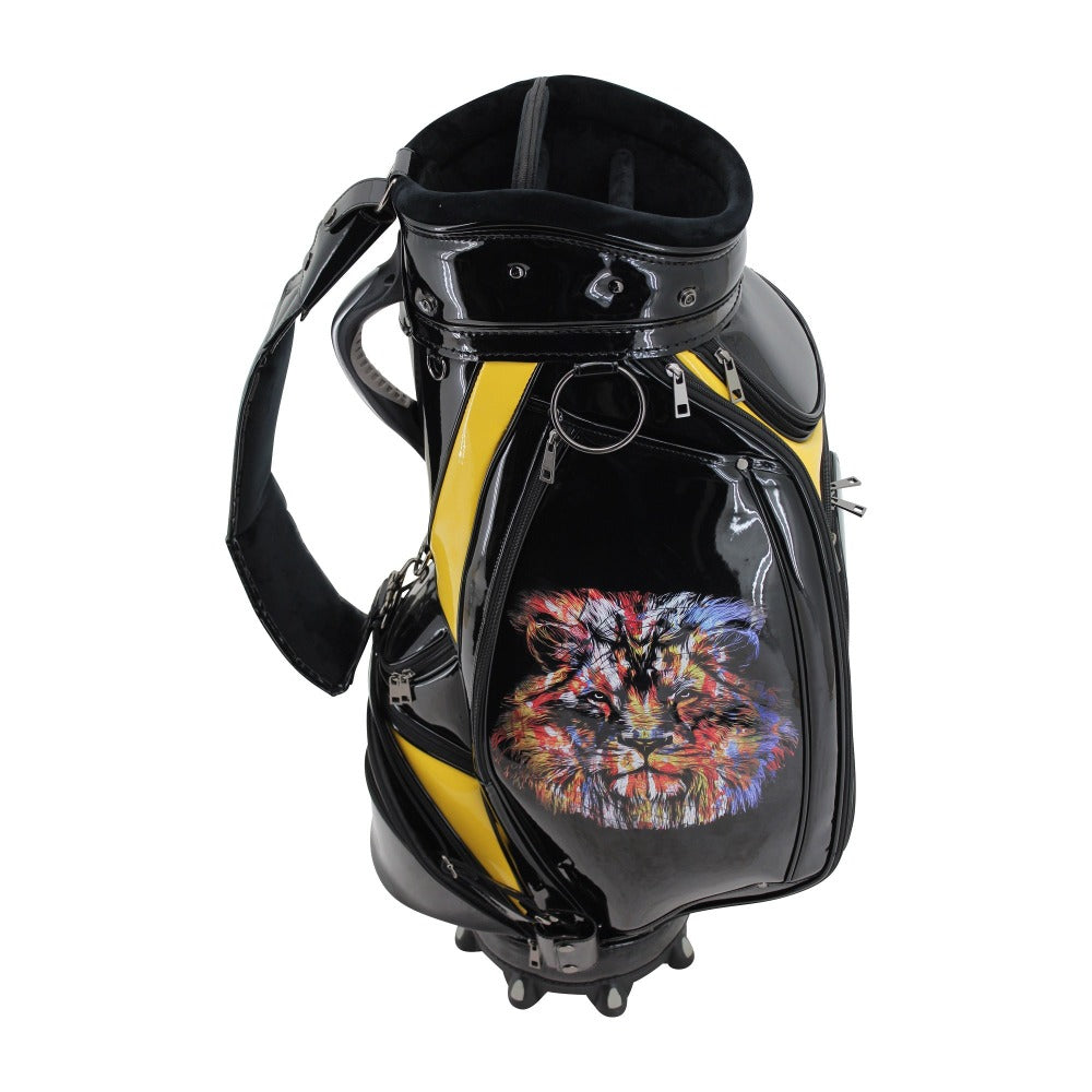 GolfRolfe 14415 Premium Golftasche Cartbag Caddybag in schwarz Lackleder mit Löwe